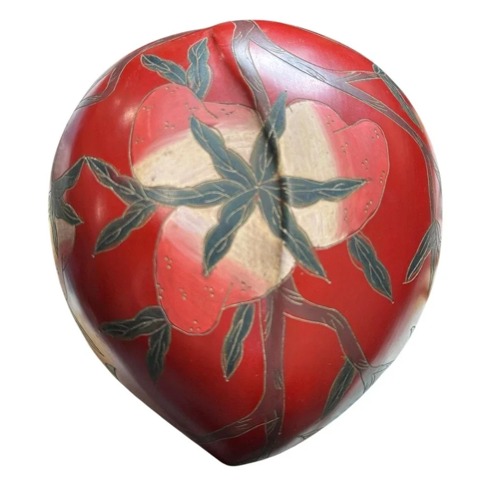 Vintage Japanese Red Lacquer Box Floral Trinket Bowl‎ Lidded Wood Decor